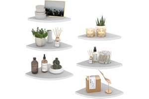 HORLIMER White Corner Shelf Unit Set of 6, Wooden Floating Corner Shelves for Wall - Suitable for Bathroom, Bedroom, Kitchen, Living Room