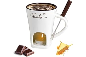 MEETOZ Porcelain Chocolate Fondue Mug with Forks, Chocolate Fondue Cup, Ceramic Butter Warmer Set,Chocolate Melting Mug for Date Night Birthday Wedding Gifts (White)
