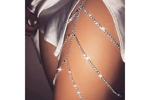 Prosy Sparkle Catena per gambe in cristallo a strati Catene per il corpo Catena per coscia Accessori per gioielli per bikini per feste Regolabili per donne e ragazze (argento)