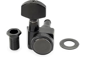 Musiclily Pro 18:1 Ratio Einzel 2-Pin Locking Mechanik Tuner Bass Seite Tuning Peg Key mit Hex Button für Fender Strat Tele Style E-Gitarre, Schwarz