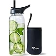 The Better Home Borosilicate Sipper Water Bottle 1 Litre With Anti Slip Cover Sleeve | Sipper Bottle For Adults | Water Bottle For Fridge, Gym, School | Leak Proof BPA Free | Anti Fragile Glass Black