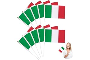 SEMINISMAR Bandiera dell'Italia a Manovella Con Bastoncino - Mini Bandiere Italiane per Festa Nazionale, Parate, Giochi di Calcio - 10 PCS