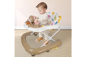 HUOLE Compact Chats de l’Espace, Trotteur Bébé avec Siège à Rebond, Lumières, Musique et Jouets Interactifs, jusqu'à 20 kg, réglable, 6 Mois et Plus-62 * 68 * 36-81cm - Kaki