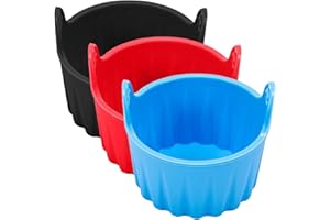 ENZYLUXE Silicone Egg Mould for Air Fryer, Ramekins for Air Fryer, Air Fryer Egg Poacher, Reusable Air Fryer Egg Mould3 Pack (Black Red Blue)