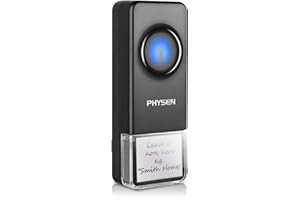 PHYSEN transmisor de Timbre inalámbrico sin Receptor, Alcance de 300 m IP55 Exterior Impermeable botón de Timbre de Puerta Principal con Pantalla LED, transmisor Adicional para Timbre Negro