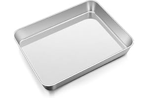 Onader Oven Baking Tray, Stainless Steel Deep Cake Tin Rectangle Sheet Pan, Great for Cake Lasagne Cookie Pizza Bread, Flat Surface & Brushed Finished, Dishwasher Safe, 31cmx24cmx5cm