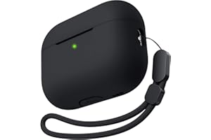 Charlam Custodia Compatibile con AirPods PRO 2 2022, Case Cover in Silicone Morbido Custodia Protettiva Antiurto per AirPods PRO 2a Generazione con Cordino, LED Frontale Visibile, Nero