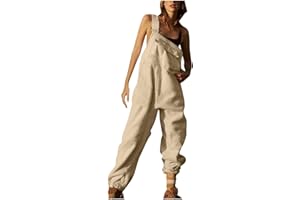 Keepink Women Fleece Jumpsuits Dungarees Warm Loose Overall Adjustable Straps Playsuit Winter Sleeveless Ski Pants Ladies Wide Leg Trousers with Big Pocket Fuzzy Rompers