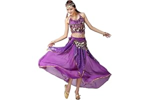 Grouptap Bollywood women india arabian sexy lady belly dancer sequined long skirt dress party costume blue/pink/purple fancy adult outfit