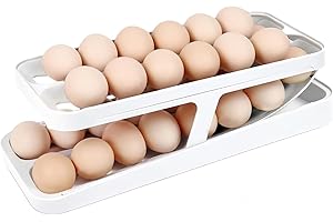 UTOSDAY Eierhalter für Kühlschrank, 2 Etagen Rollender Eier Aufbewahrung Kühlschrank, Rutschfeste Unterseite Kühlschrank Organizer Eier (2 Etage)