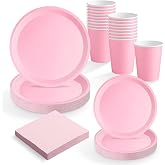 MAXI PRODUCTS - Disposable Tableware Set Party 20 People Pastel Pink - 114 Pieces - Paper Cups 270 cc + Paper Plates &Oslash;17 and