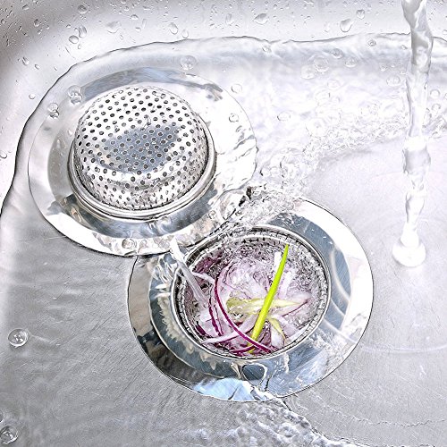 NHsunray 2pcs Edelstahl-Spüle-Sieb Abnehmbare Hochleistungs-Abfluss-Filter Perfekt für Küche Badezimmer Waschbecken Stopp Haar Entsorgung Abfälle (geeignet für Abfluss 3,3-3,7 „, Chrom) - 7