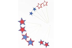 AILEXI Handmade 10 Counts Glitter Cake Decorating Toppers for cake cupcake and icecream - Blue/Red/Silver Stars