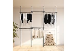 Direct Online Houseware House of Home Triple Telescopic Black Wardrobe Organiser Hanging Rail Clothes Rack Adjustable Storage Shelving