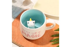LOZACHE 3D Einhorn Tasse aus Keramik, Einzigartige Handgefertigte Einhörner Kaffeetassen, Weihnachten Geschenk für Geburtstage, Frauen, Mädchen, Freundin (Einhorn)