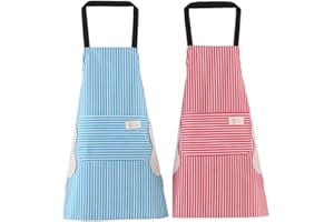 ViLiyDuo 2 delantales con 2 bolsillos, delantal de cocina, delantal de cocina, delantal para barbacoa, hombre y mujer, delantal de cocina, restaurante, delantal para hornear
