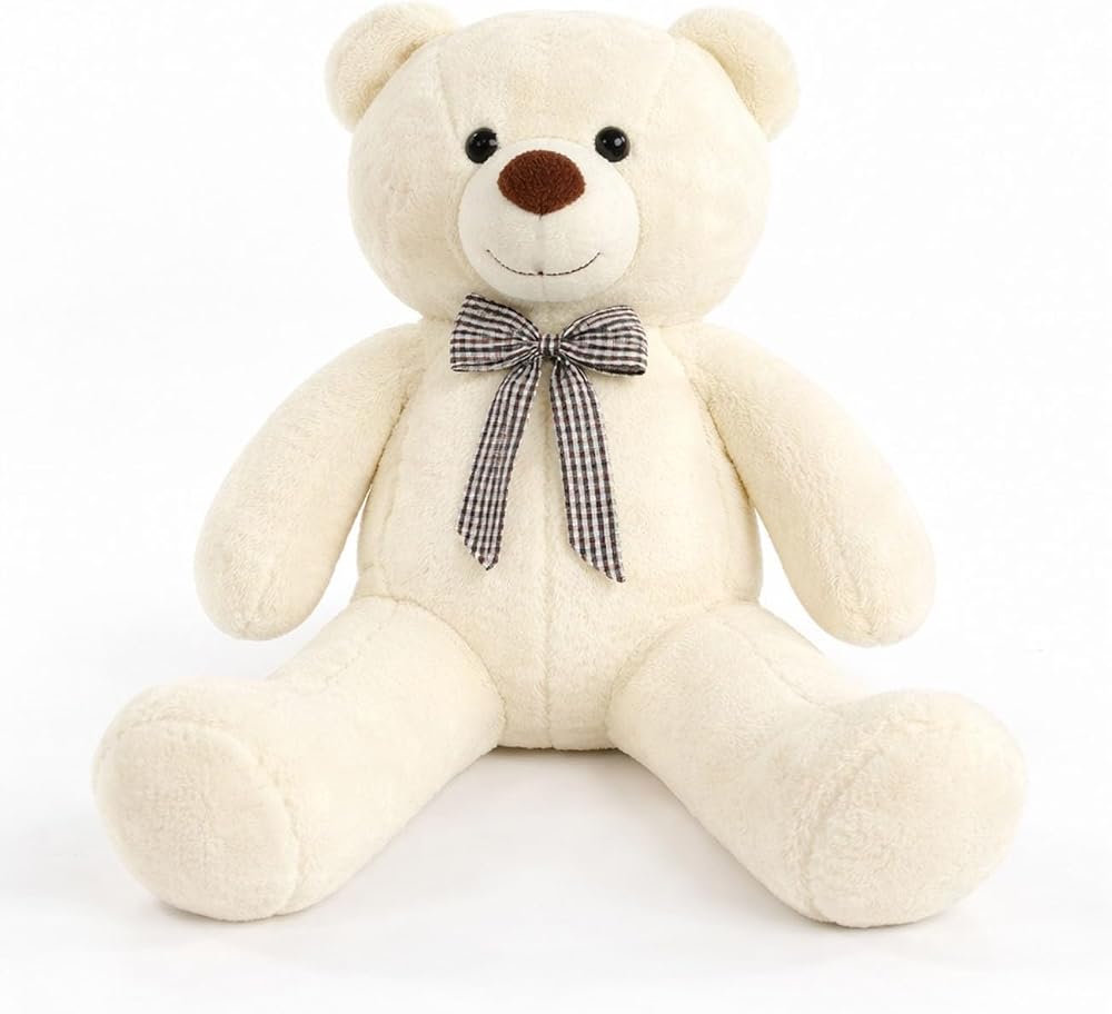 90 cm Rengarenk Papyonlu Peluş Ayıcık -% 100 YERLİ Beyaz