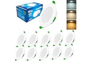 Vlio Downlights for Ceiling 68mm Dimmable Ultra Slim 5W, LED Recessed Ceiling Lights, LED Downlights, IP44 Spotlights Warm White Neutral White Cool White Adjustable, 10 Pack