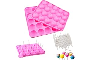 ACONDE Moules à Cake Pops, Moules à Sucettes en Silicone 2 Pièces, Bâtonnets à Cake Pops avec 100 Pièces Pour Bonbons, Chocolat