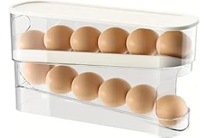 ROONTIN Portauova per Frigorifero a 2 Livelli - Dispenser Automatico con Inclinazione 10° e Coperchio Trasparente