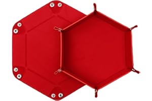 DELALO Würfelteller, Würfeltablett Klappbar Hexagon PU Leder Samt Halter für Dungeons and Dragons RPG Spiele - Faltbares Sechseck-Würfelspiel-Tablett mit Aufbewahrungsbox (Rot)