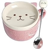 HOTUT Tazas de Café Gato con Tapas y Cuchara,300ml Tazas de Café con Tapa para Gatos, Kawaii Animal Novedad, Regalo de Cumple