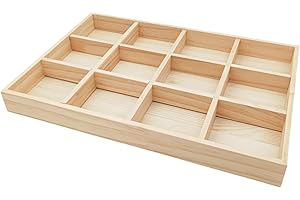 Anktily Scatola divisoria in legno grezzo, con 12 scomparti, organizer per calzini, biancheria intima, vassoio in legno per gioielli, oggetti da collezione