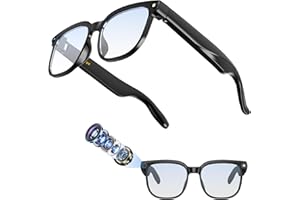 Hwagol AI Smart Glasses 800W-Kamera mit Bildstabilisierung, HD-Auflösung Brille mit Kamera, unterstützt Videoaufzeichnung/Musikwiedergabe/Audioaufzeichnung/Bluetooth-Anrufe/GPT(Blaulichtfilter Gläser)
