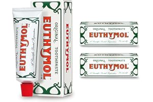 ‎EUTHYMOL Oryginalna pasta do zębów Euthymol 75 ml x 2, krem do zębów bez fluorku, anty-plaque, antybakteryjna, ochrona próchnic, świeża mięta, codzienna pielęgnacja zębów, czystość zębów i dziąseł
