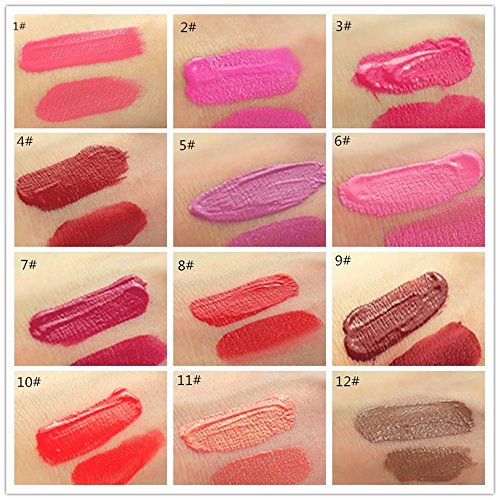 DiChi Lippenstift Gloss Set 12x Matt Lippenstift, Wasserdichtes,Mit Aufbewahrungstasche, #01- #12 - 5