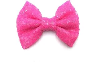PrettyBoutique 4 Inches Girls Sequin Glitter Sparkle Hair Bow Clip Accessories (Neon Pink)