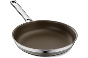 Innerwell Padella in Ceramica 20 cm, Padella ad Induzione con Rivestimento Ceramico Antiaderente in Titanio, Padella in Acciaio Inox con Triplo Strato di Acciaio Inox, Senza Pfoa, marrone
