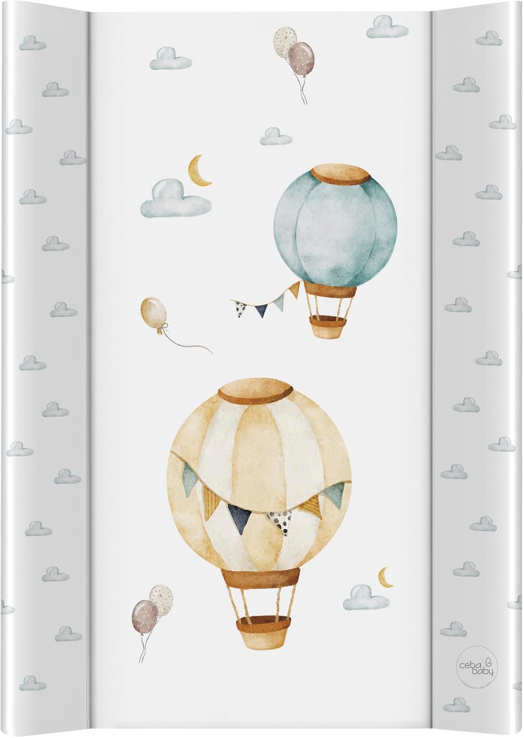 Ceba Baby® Cambiador Bebe para Cuna - Cambiador Rígido para Bebés - 70x50 cm - 2 Cuñas - Almohadilla Cambiadora Lavable para Niñas y Niños - Certificado Öko-Tex - palloncini - 70x50 cm