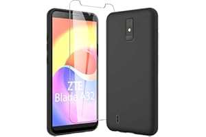 JDXHFF Hülle Kompatibel mit ZTE Blade A32 (5.45") Schwarz und Panzerglas Displayschutzfolie - Schutzhülle Weich Silikon Flexibel TPU Tasche Case Black
