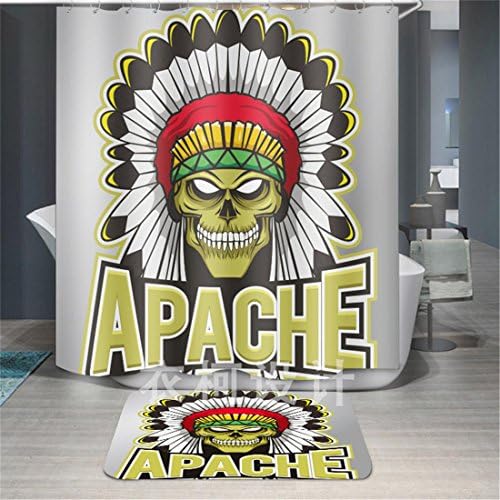 Zbathcurtain Polyester Shower Curtain Set With Hooks Bath curtain, Weird Indian Skull Pattern Waterproof No Transparent Washable Bathroom Washroom Shelter Enough Rings, 180 X 200 cm