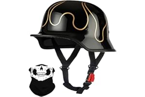 ACLFFSHOP Deutsche Motorrad Halbhelme mit ECE, Jethelm Retro, Chopper Helm, Scooter-Helm, Fahrradhelm, mit Herausnehmbares Innenfutter und Schnellverschlussschnallen M~XXL 57~64CM