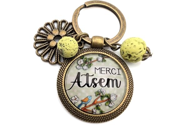 By Capucine Cadeau Atsem Fin d'année – Porte-clé Merci Atsem – Bijou de Sac cabochon Bronze – Création Artisanale personnalisée