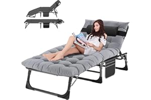 Ryuhic Sonnenliege Liegestuhl Klappbar, 200KG Belastbar Kippliege Gartenliege mit Matratze und Nackenkissen, Verstellbare Rückenlehne Relaxliege Campingliege Klappbett für Outdoor Balkon Garten