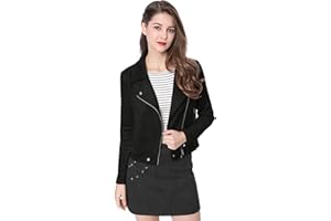 Allegra K Chaqueta Corta de Mujer Soft Moto Zip Up Pockets Chaquetas de Motociclista de Gamuza sintética