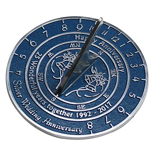 Hochzeitstagsgeschenk, mit englischer Aufschrift, handgefertigt, Sonnenuhr, mit verschiedenen Hochzeitstagen für Silberhochzeit, Perlenhochzeit, Rubinhochzeit, Goldene Hochzeit, metall, Silver Wedding 2017 - 3