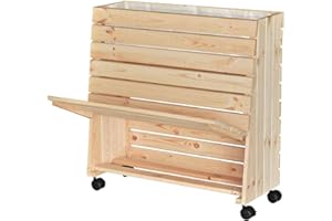 WAGNER GreenFAMILY - Mobiles Hochbeet - GreenBOX - Gr. M - Nadelholz natur FSC, 79 x 80 x 33/23 cm, 4 Rollen, 2 Feststeller, Stauraum-Klappe, inkl. Pflanztasche - 25012101