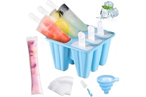 AmzKoi Moulle a Glace en Silicone sans PBA, Ice Pop Mold avec Pinceau de Nettoyage et Entonnoir de Pliage, pour la Préparation de Popsicles Crèmes Glacées Sorbets (Bleu)