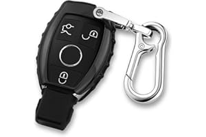 QBUC Car Key Cover for Mercedes Benz Soft TPU Car Key Case Holder Protector with Keychain Compatible with Mercedes Benz C E S M CLS CLK G Class Keyless Smart Key Fob (Black)