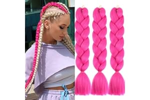 JOOCEEBABY Pelo Para Trenzas Africanas 24" 3 Piezas/Lote Fucsia Color for Mujer Para Trenzas Pelo Sintetico Postizo Para Trenzas for Los NiñOs Rose Red Colors Braiding Hair Extensiones Trenzas