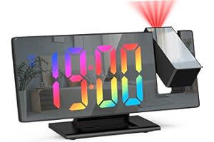 OQIMAX Projection Alarm Clock, Colorful Alarm Clocks Bedside with 7.8 Inches Mirror Screen, Digital Alarm Clock with 180° Projector, USB Charging Port, 4 Adjustable Brightness, Snooze, Date for Home