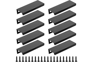FL HUA 10 Pièces Poignee de Meuble Cuisine Moderne avec Vis, Aluminium Poignée de Tiroir Noire, 80mm Poignée Invisible pour Tiroir Placards Cuisine