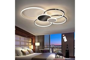 Lfoute Oświetlenie Sufitowe LED Nowoczesna Lampa Sufitowa Do Salonu Okrągła Możliwość Przyciemniania za Pomocą Pilota Akrylowy Klosz Żyrandol do Jadalni Biurowe Restauracji Sypialni,Black,80cm