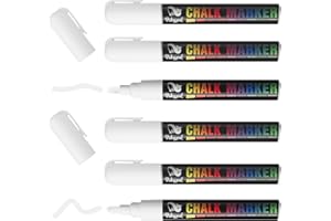 WISYOK Lot de 6 Feutre Craie Blanche, Marqueur Blanc Indelebile, Marqueur Tableau Noir Effacable, Marqueur Craie Double Pointe pour fenêtres et tableaux noirs - 6mm