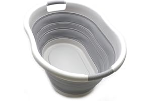SAMMART 36L Cesto de Ropa Plegable de plástico Tina/cesto Ovalado - Contenedor/Organizador de Almacenamiento Plegable - Tina de Lavado portátil - Cesto de Ropa Que Ahorra Espacio (Gris/Gris)