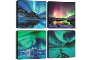 Sungeek 4 Teilig Leinwandbilder mit Holzrahme, Leinwanddruck Bilder 30 x 30 cm, Moderne Wandbilder Kunstdruck Wand Dekoration für Wohnzimmer Schlafzimmer Home Büro Esszimmer (Aurora)